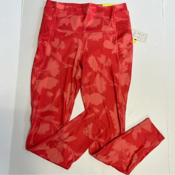 All In Motion Leggings Large High Rise Brushed Sculpt PINK Floral Side Pockets - Picture 2 of 8